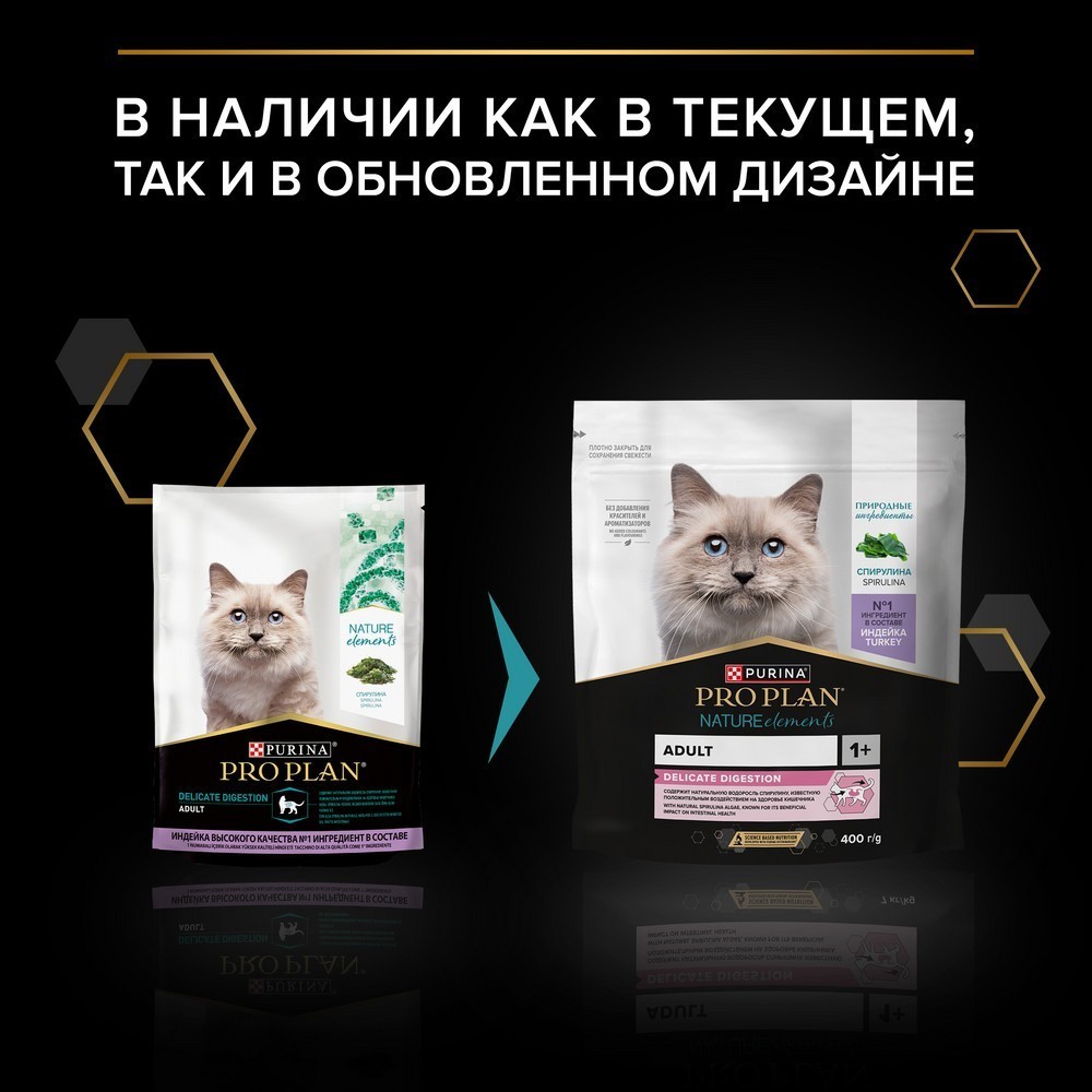 Корм для кошек PRO PLAN Nature Elements с чувствительным пищеварением, индейка сух.