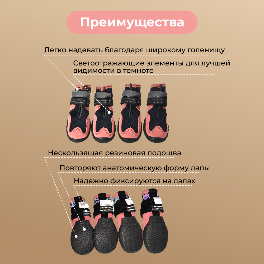 Ботинки для собак FOXIE Thunder XL 7,7х5,5см розовые