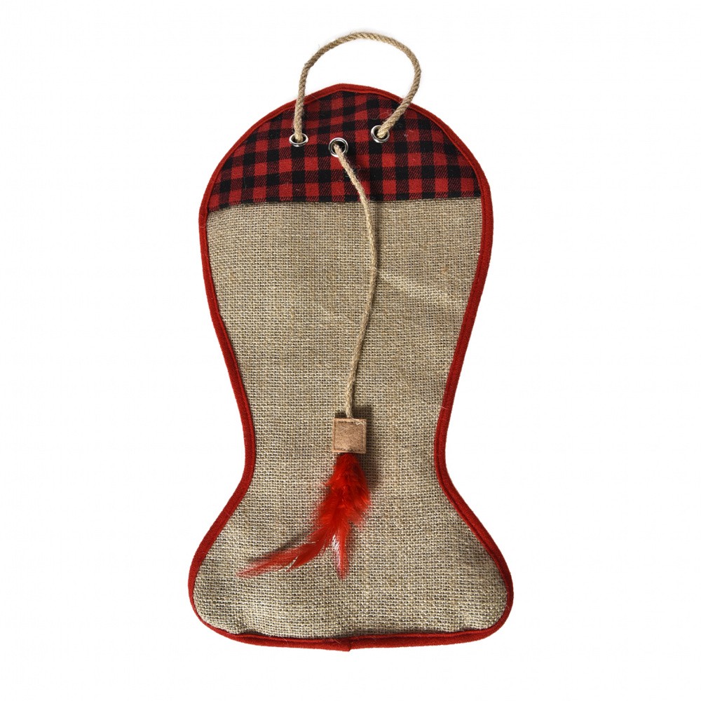 Когтеточка для кошек FOXIE Tartan fish настенная с перьями 42х23см