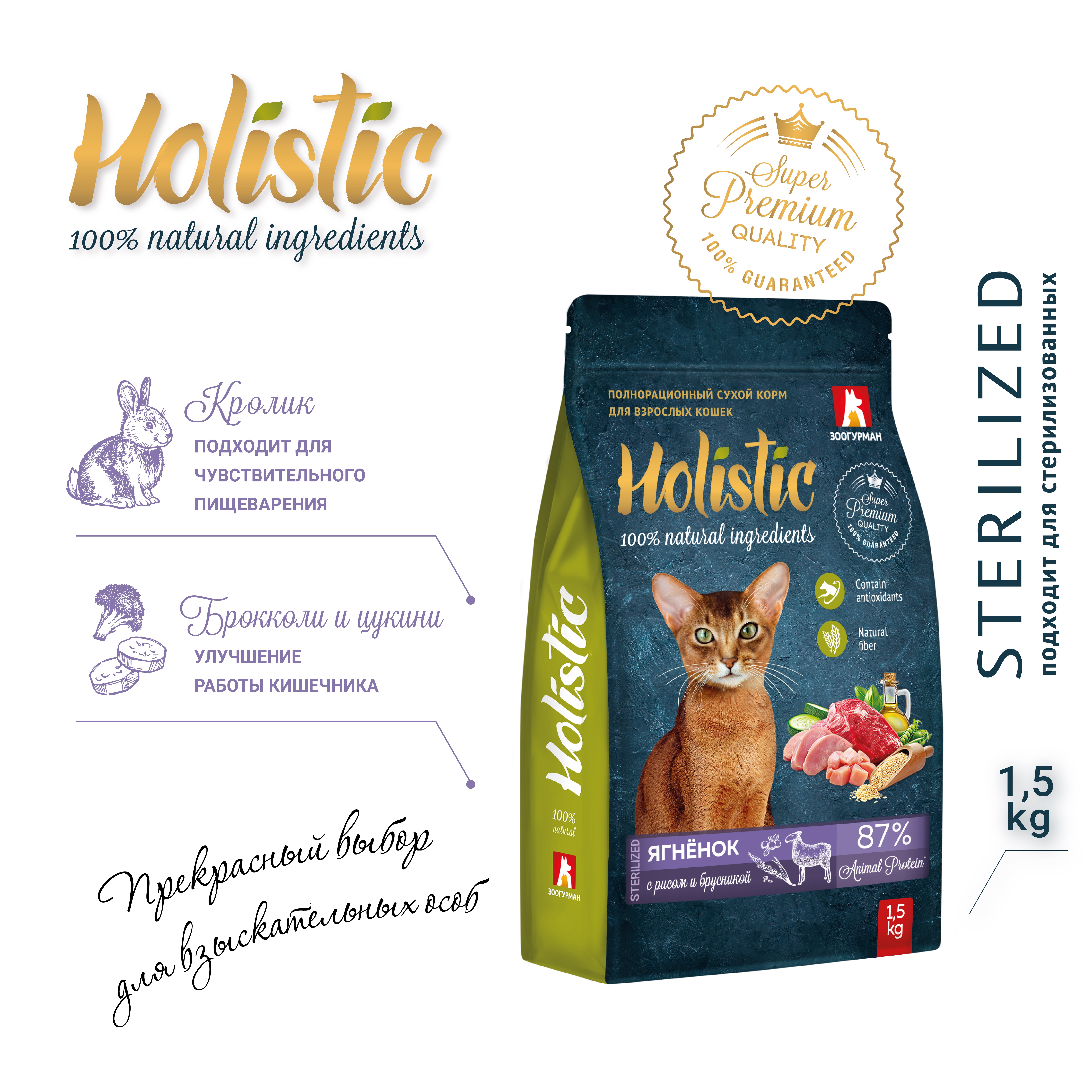 Корм для кошек ЗООГУРМАН Holistic ягненок с рисом и брусникой сух.