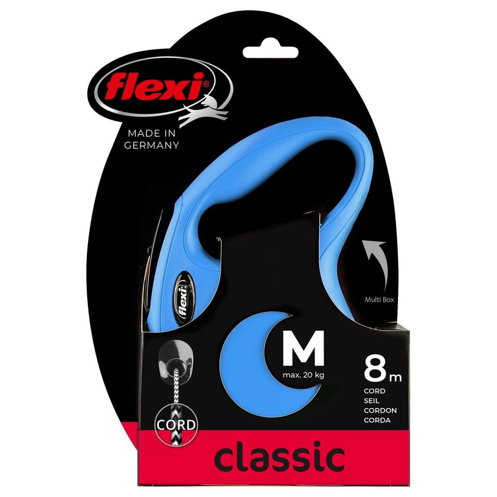 Рулетка для собак FLEXI Classic Long M (до 20кг) трос 8м синяя