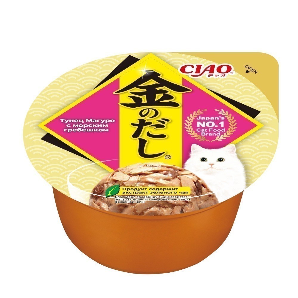 Корм для кошек INABA Ciao Kinnodashi cup Тунец Магуро с морским гребешком ламист.