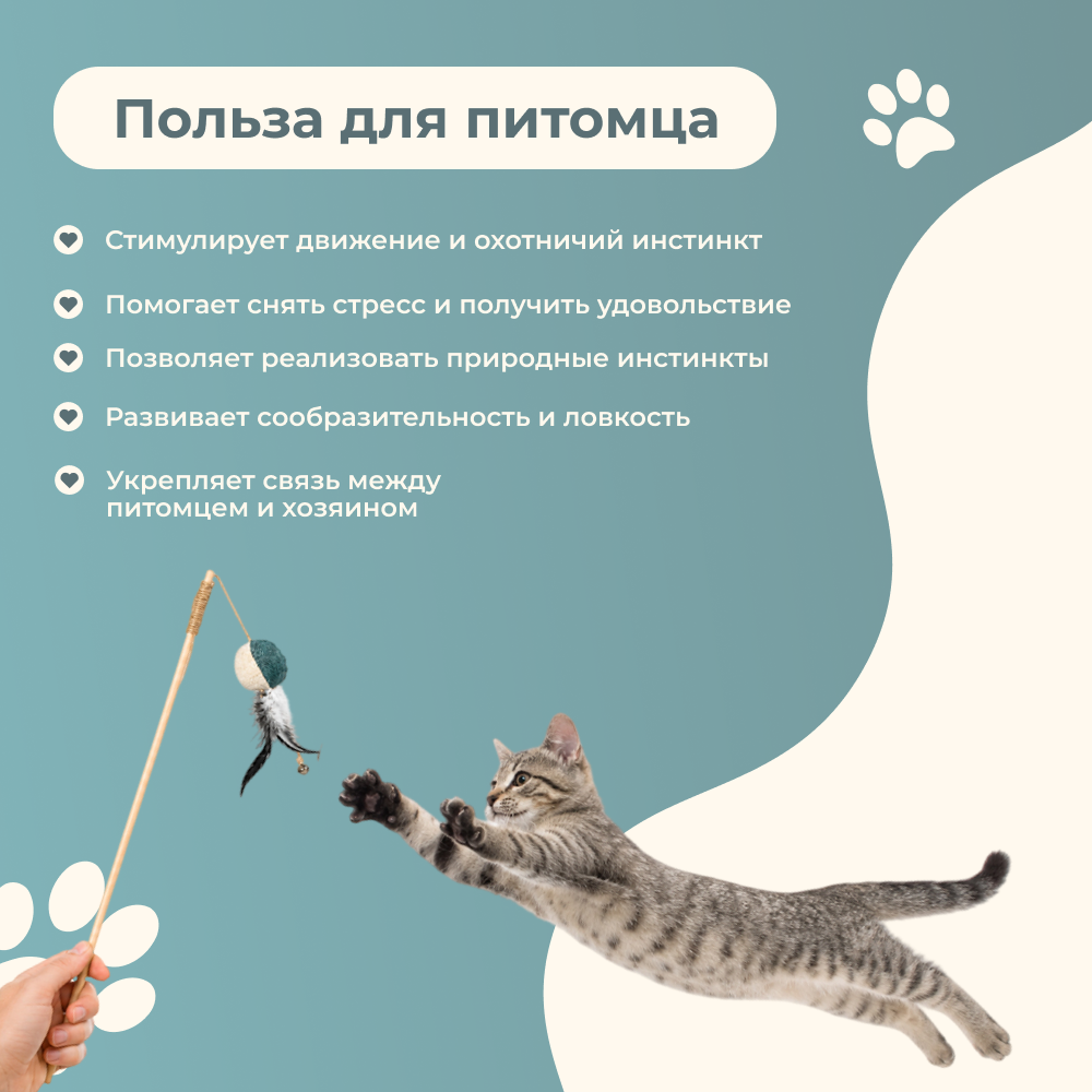 Игрушка для кошек FOXIE Eco Style Дразнилка Мяч с пером и кошачьей мятой