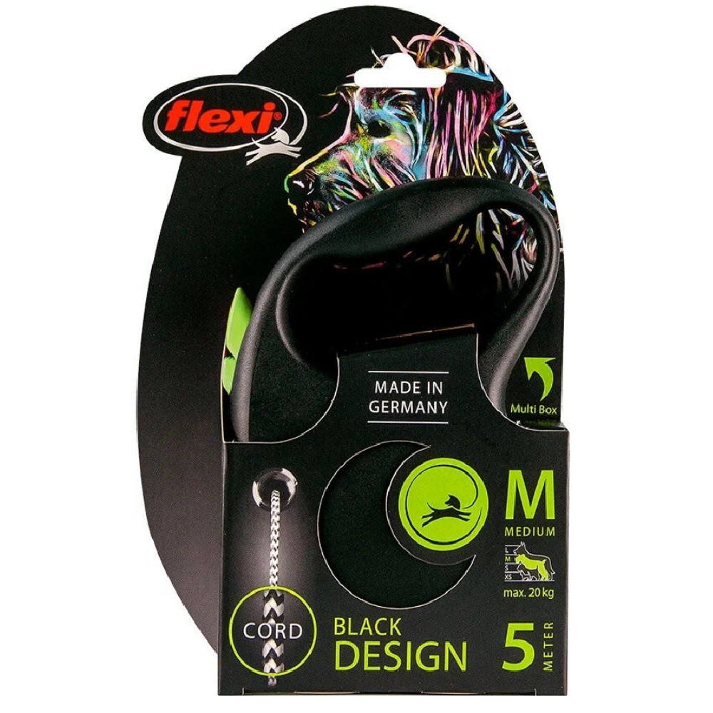 Рулетка для собак FLEXI Black Design M (до 20кг) 5м трос зеленая