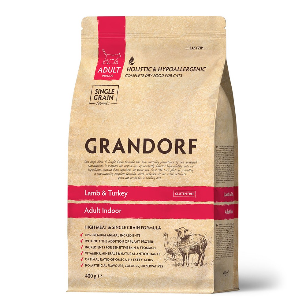 Корм для кошек GRANDORF для живущих в помещении, ягненок с индейкой сух.