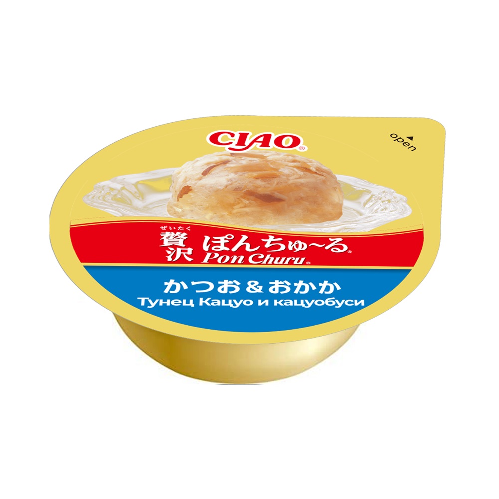 Лакомство для кошек INABA Ciao Pon Churu Тунец Кацуо и кацуобуси суфле 35гх2шт