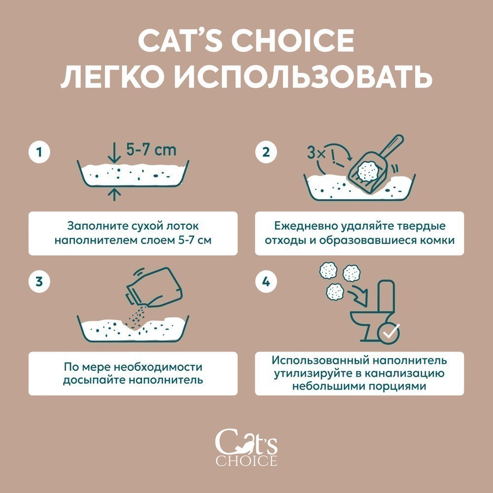 Наполнитель для кошачьего туалета CAT'S CHOICE растительный комкующийся Кофе 6л