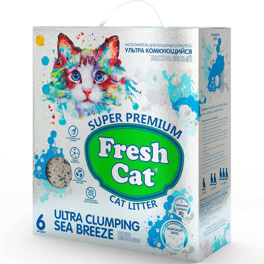 Наполнитель для кошачьего туалета FRESH CAT комкующийся с ароматом Морской бриз 6л
