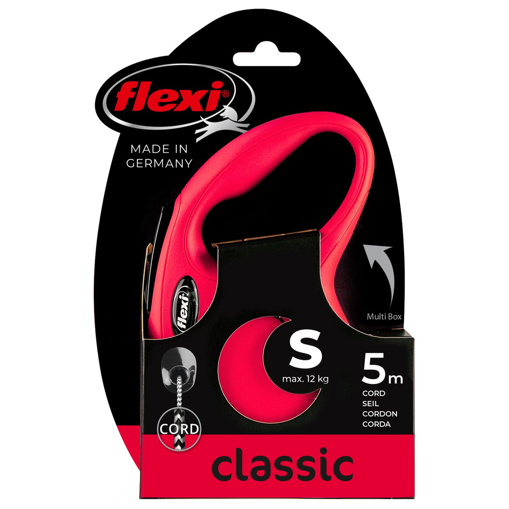 Рулетка для собак FLEXI Classic Basic S (до 12 килограммов) трос 5м красная