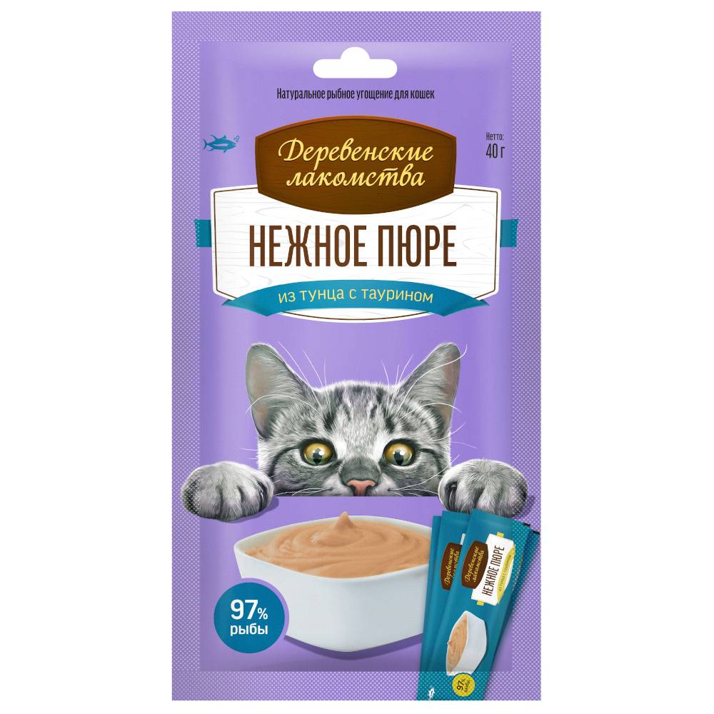 Лакомство для кошек ДЕРЕВЕНСКИЕ ЛАКОМСТВА Нежное пюре из тунца 4х