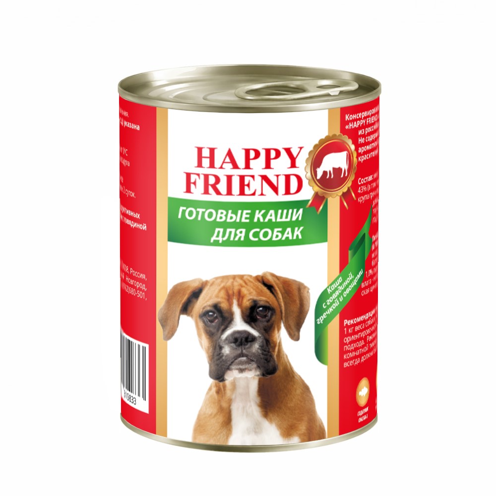 Корм для собак HAPPY FRIEND Каша Мясное ассорти с говядиной, гречкой и овощами банка