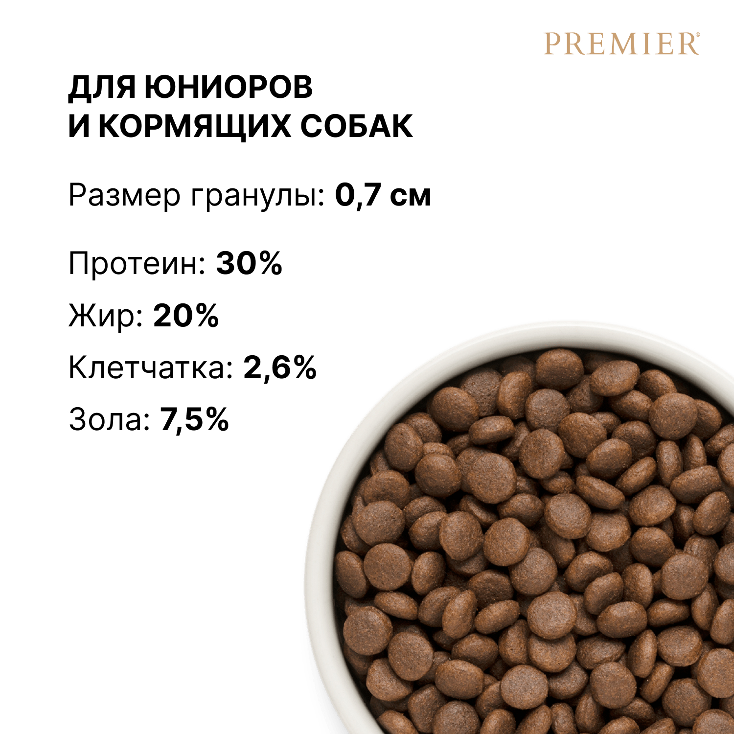 Корм для молодых собак PREMIER Dog для средних и крупных пород, свежее мясо индейки сух.