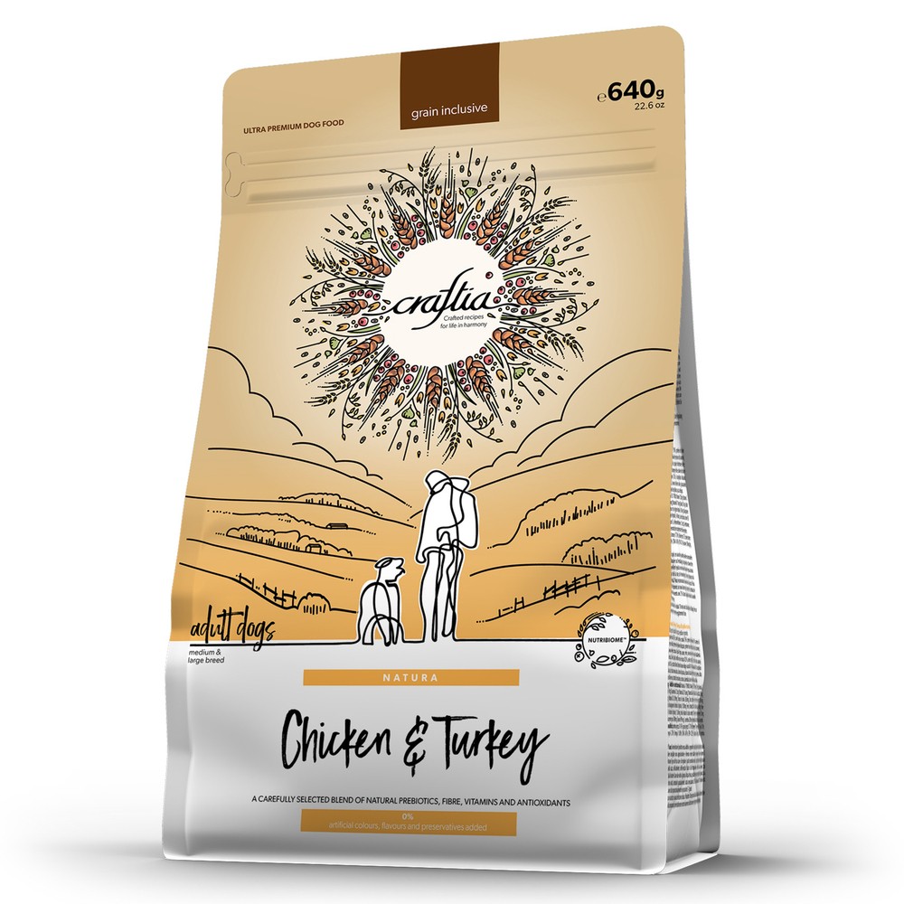 Корм для собак CRAFTIA Natura для средних и крупных пород, из курицы и индейки сух.