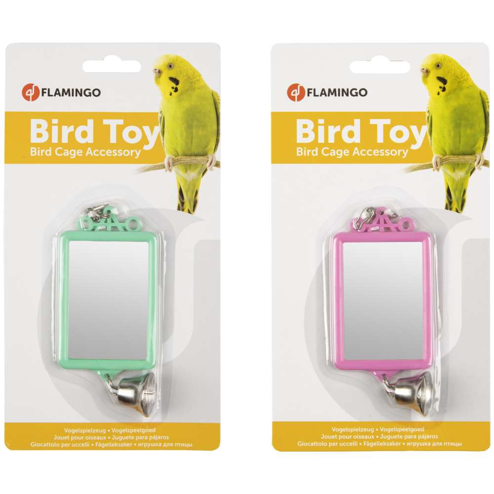 Игрушка для птиц FLAMINGO Зеркало в рамке прямоугольное с колокольчиком