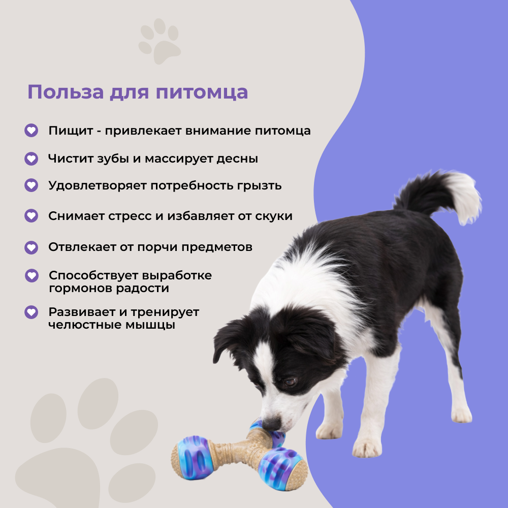 Игрушка для собак FOXIE Munch Гантель тройная массажная с пищалкой 16,3х16,3х5,6см