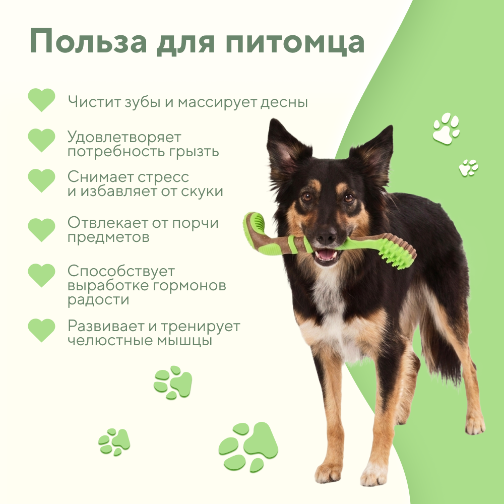 Игрушка для собак FOXIE Косточка массажная с добавл.дерева c запахом курицы 11x4,5x27,5см зеленая