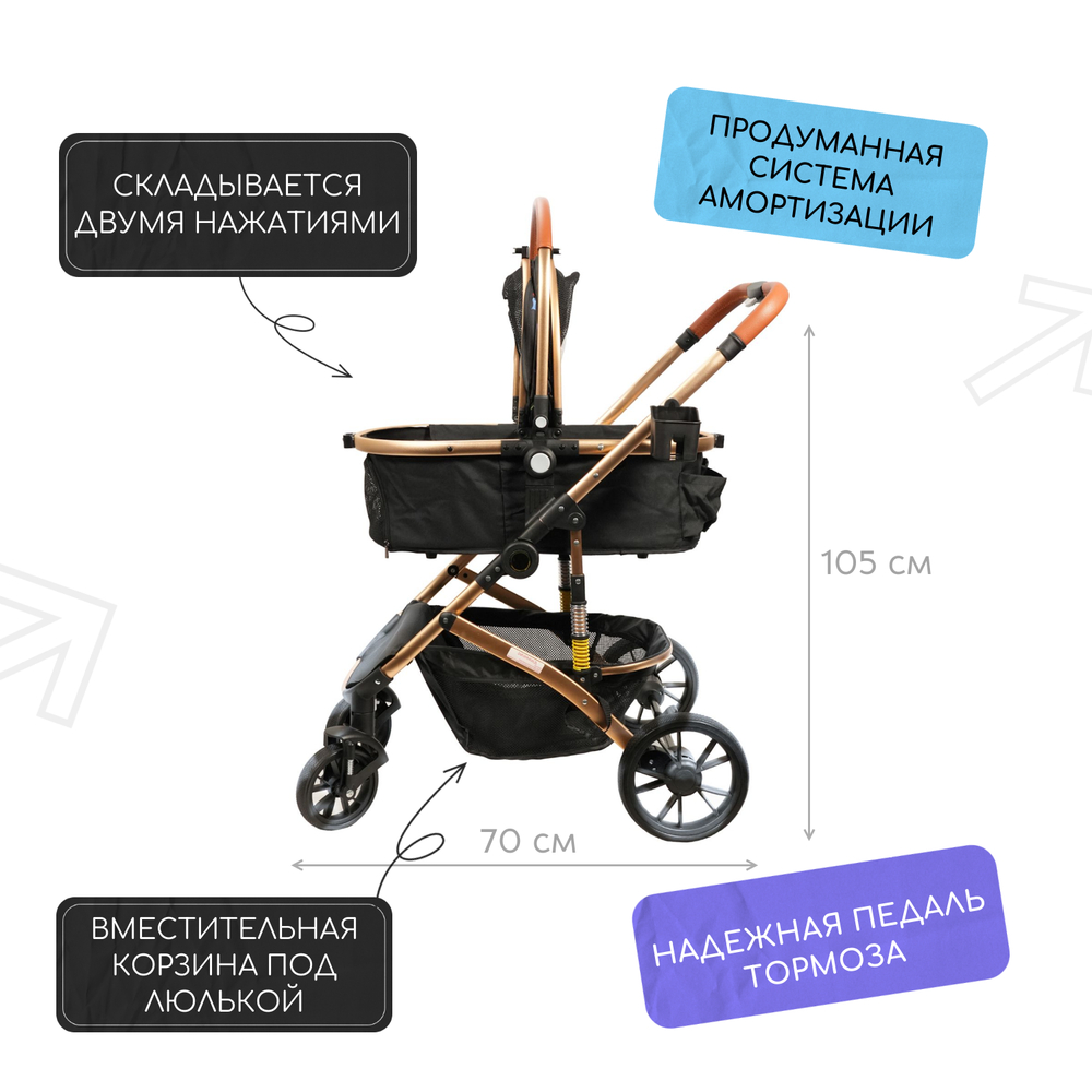 Коляска для собак и кошек MR.KRANCH прогулочная большая с амортизацией (макс.нагрузка 20кг),разноцв.