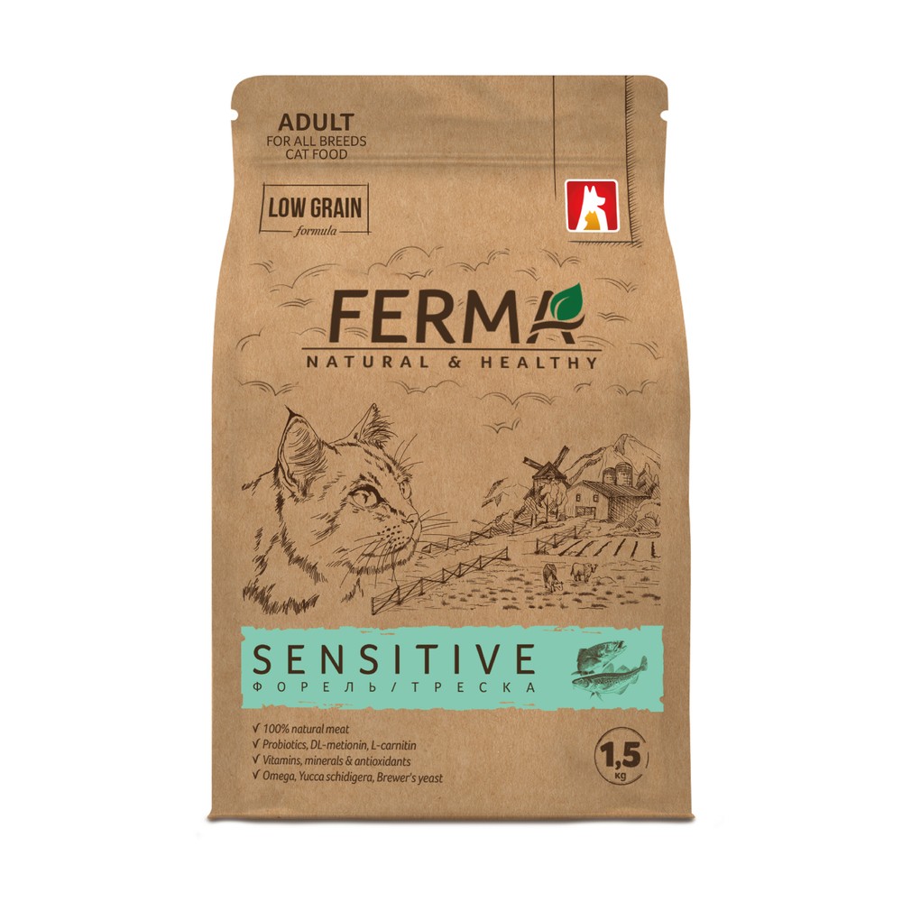 Корм для кошек ЗООГУРМАН Ferma Sensitive форель с треской сух.