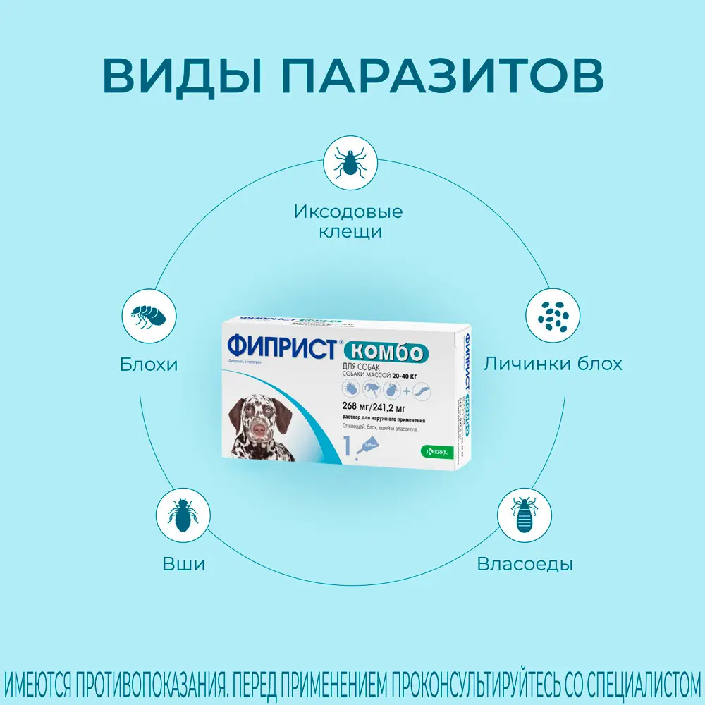 Капли для собак KRKA Фиприст Комбо от клещей и усиленным действием против блох (20-40кг) 2,68мл, 1 пипетка