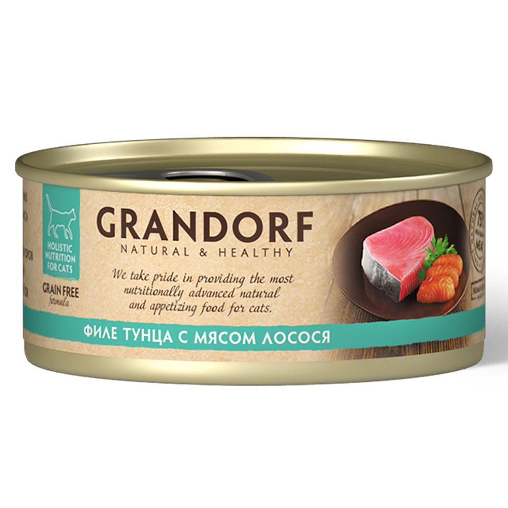 Корм для кошек GRANDORF Филе тунца с мясом лосося банка