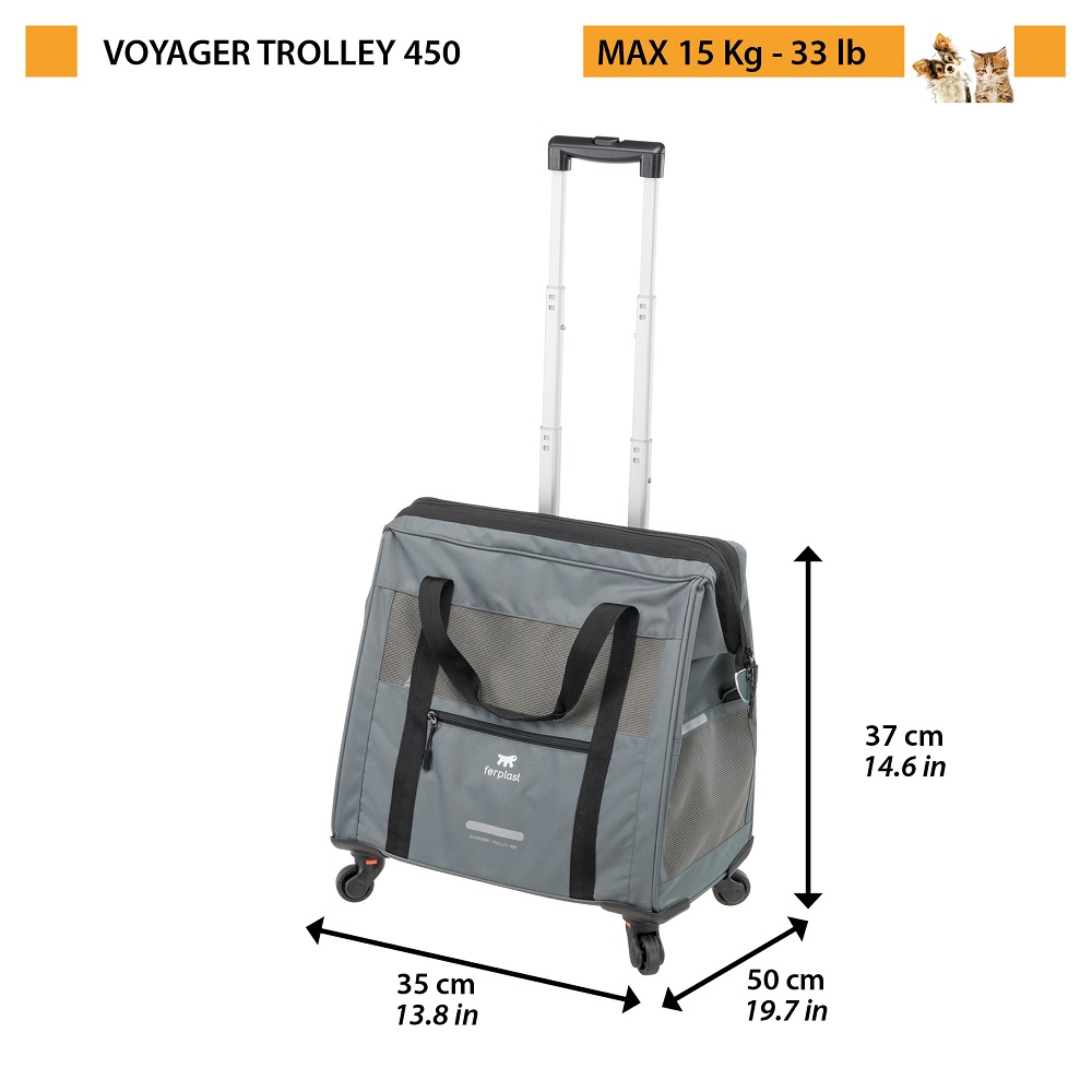 Тележка-переноска для собак и кошек FERPLAST Voyager Trolley 450 полиэстр, серая 46х26х48см