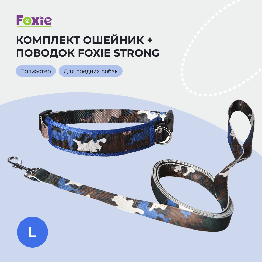 Ошейник и поводок для собак FOXIE Strong L разноцветные