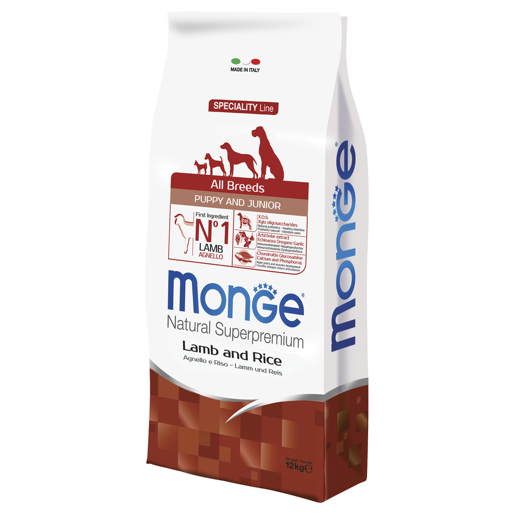Корм для щенков MONGE Dog Speciality для всех пород, ягненок и рис сух.