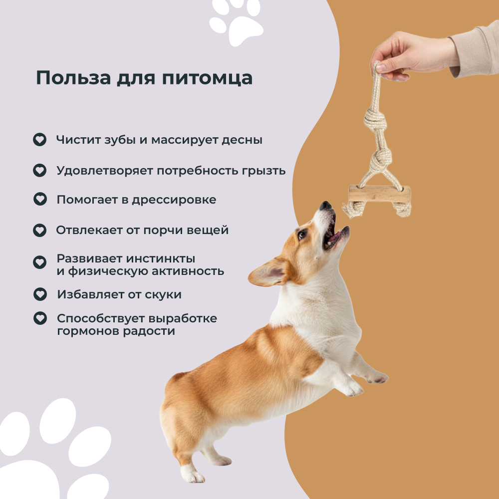 Игрушка для собак FOXIE Тяни-толкай Палка из кофейного дерева с веревкой 24см