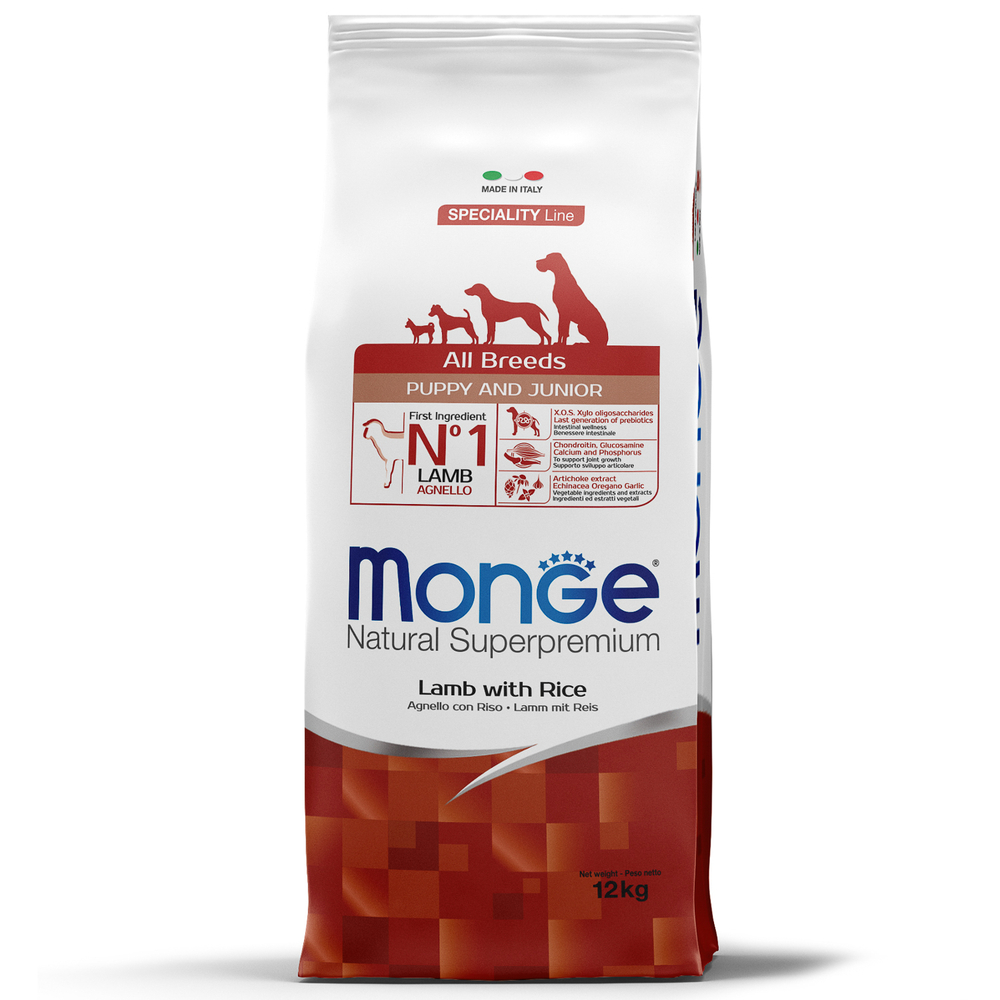 Корм для щенков MONGE Dog Speciality для всех пород, ягненок и рис сух.