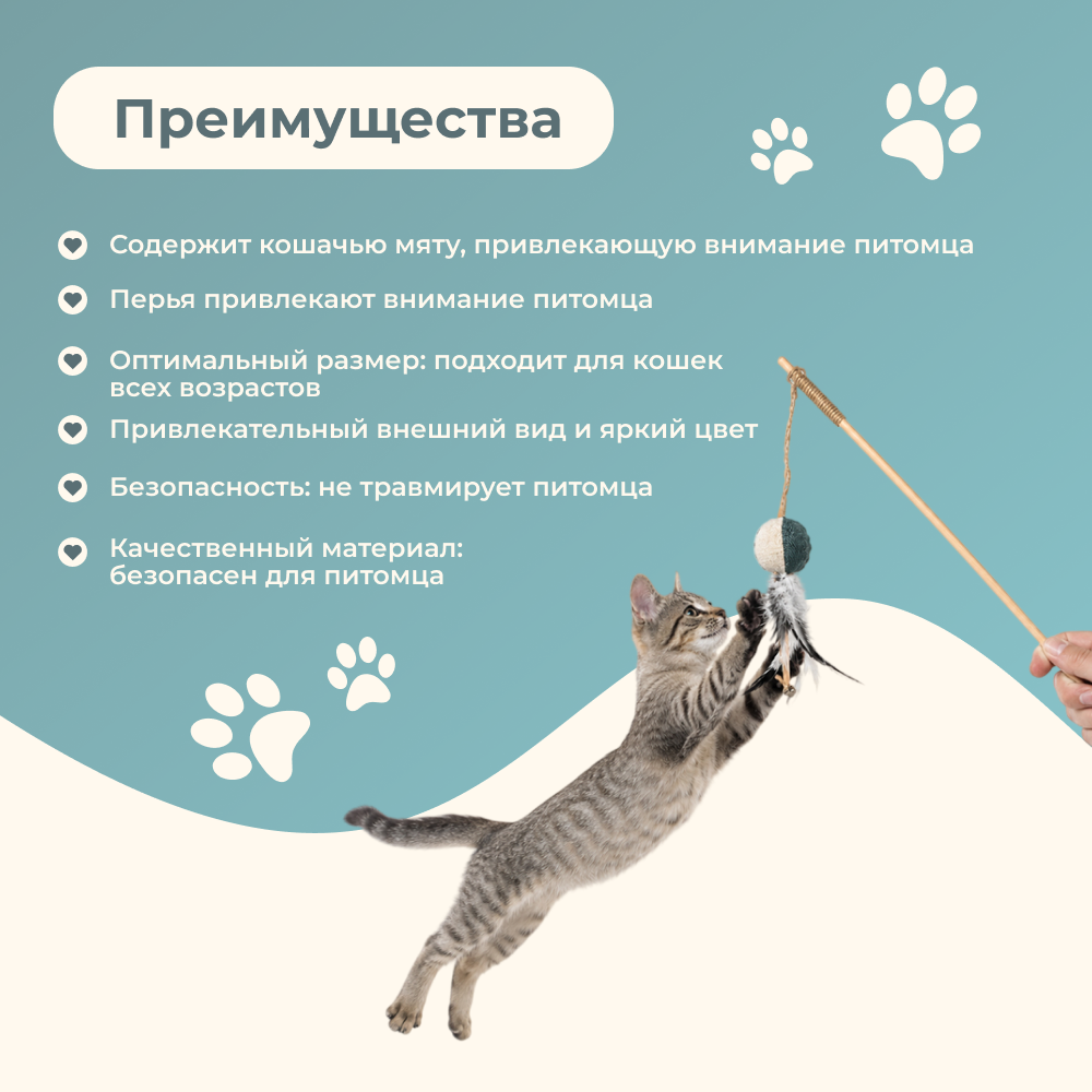Игрушка для кошек FOXIE Eco Style Дразнилка Мяч с пером и кошачьей мятой