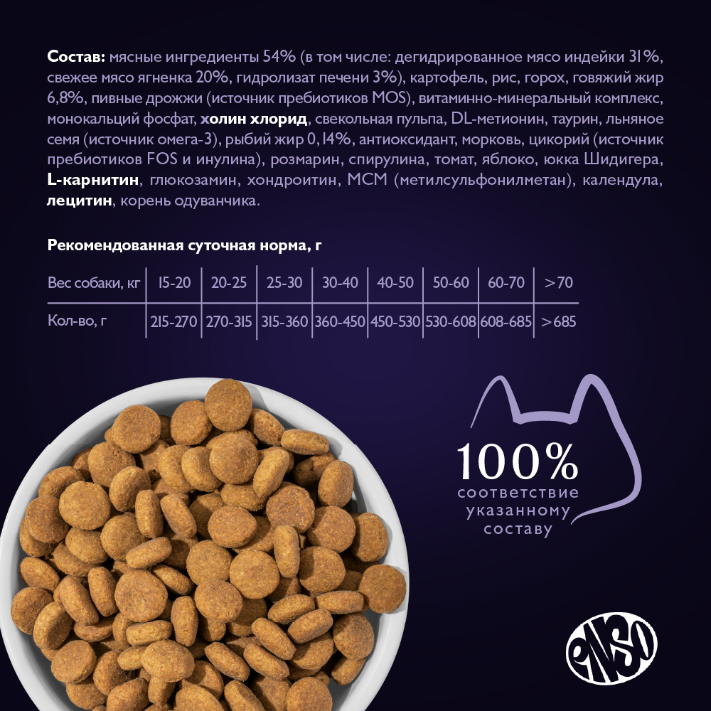 Корм для собак ENSO formula Special select для ср. и кр.пород, с ягненком и томатом сух.