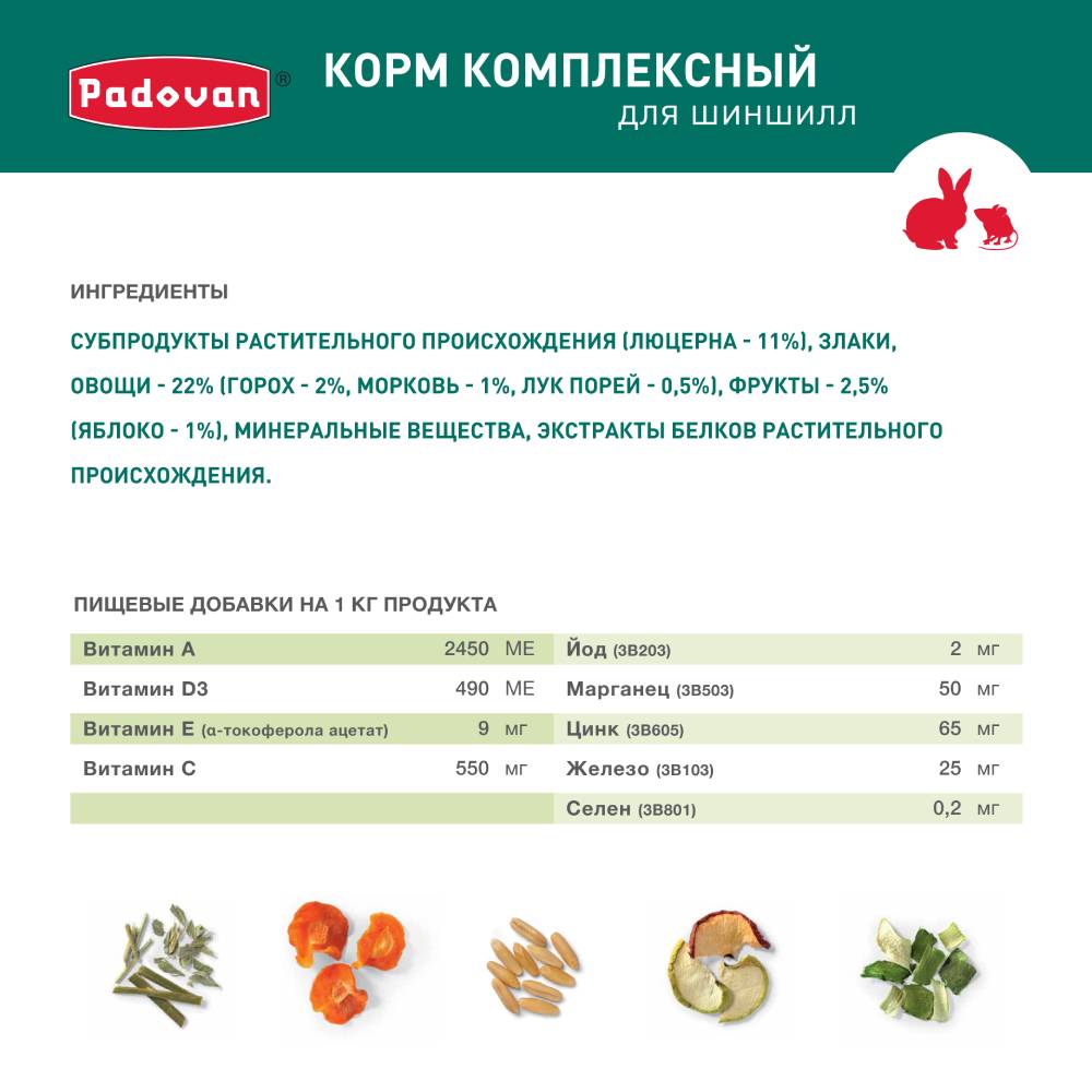 Корм для грызунов PADOVAN Grandmix cincilla комплексный основной для шиншилл и дегу сух.