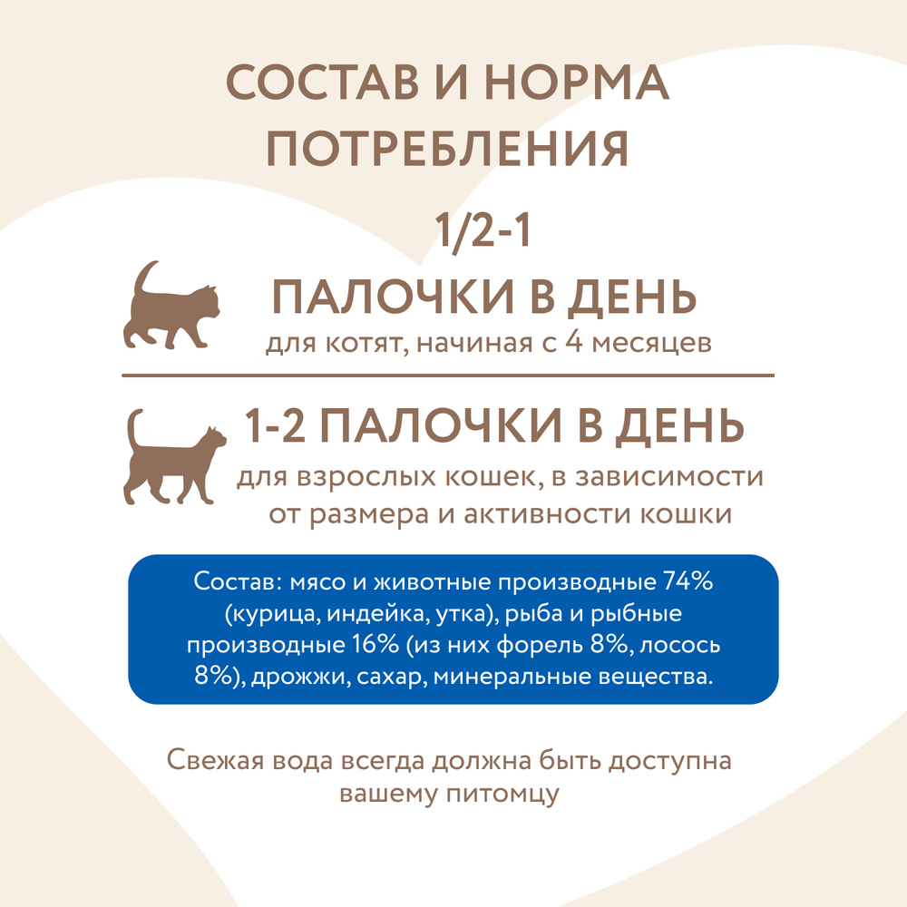 Лакомство для кошек МНЯМС Лакомые палочки с форелью и лососем 10х