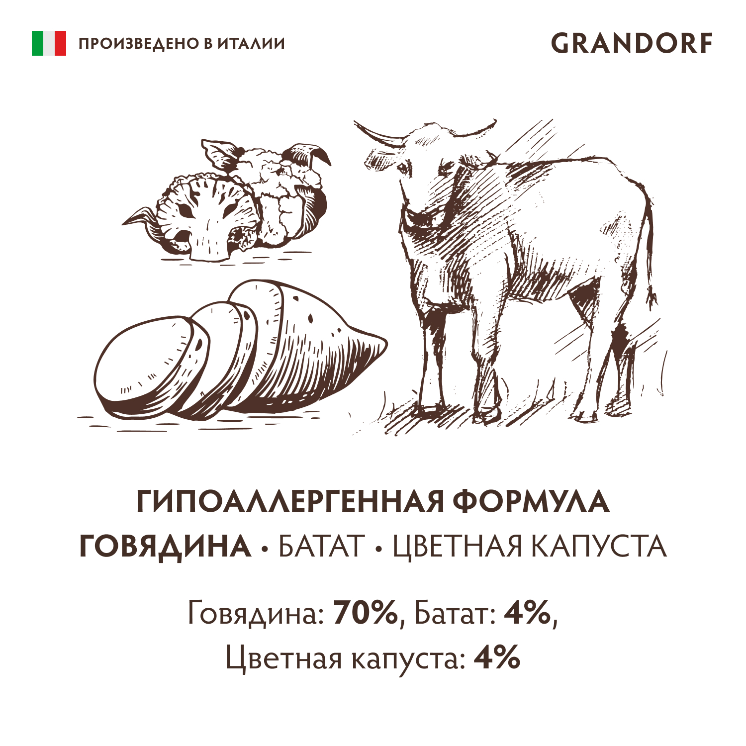 Корм для собак GRANDORF Паштет из говядины с бататом и цветной капустой банка