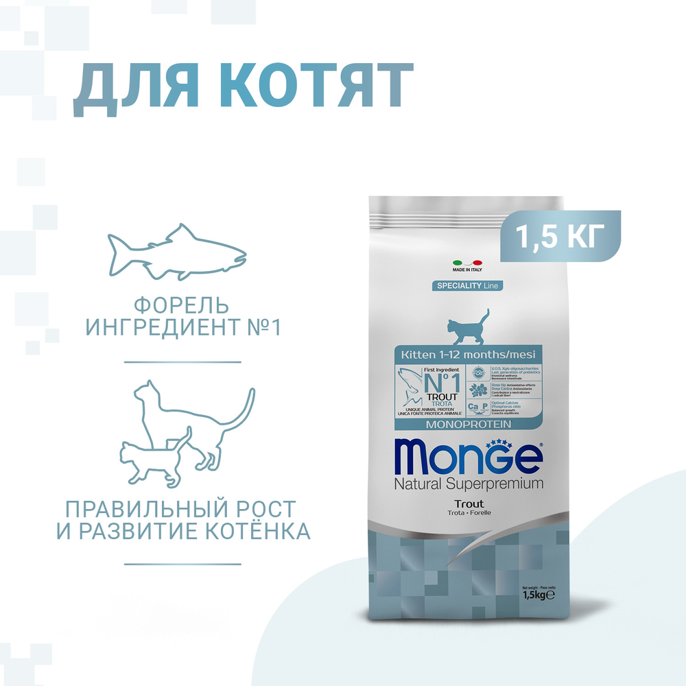 Корм для котят MONGE Cat Monoprotein форель сух.