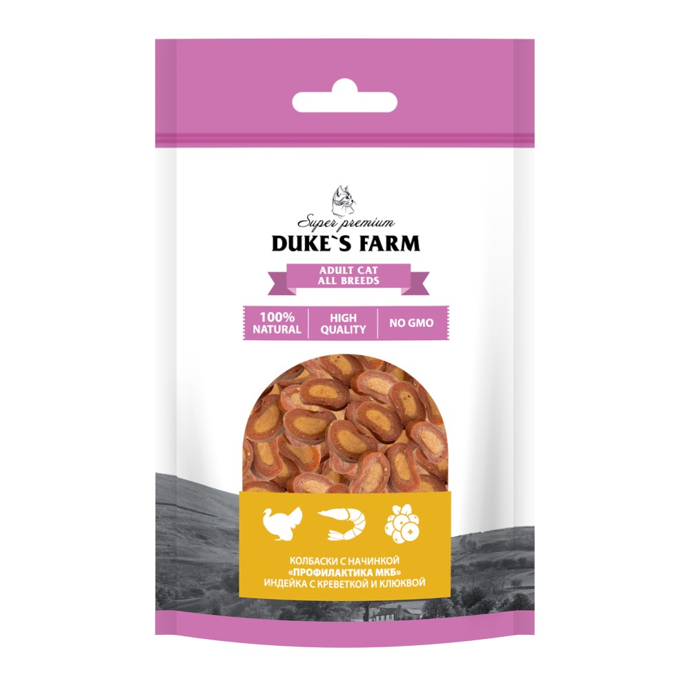Лакомство для кошек DUKE'S FARM Колбаски Профилактика МКБ, индейка с креветкой и клюквой