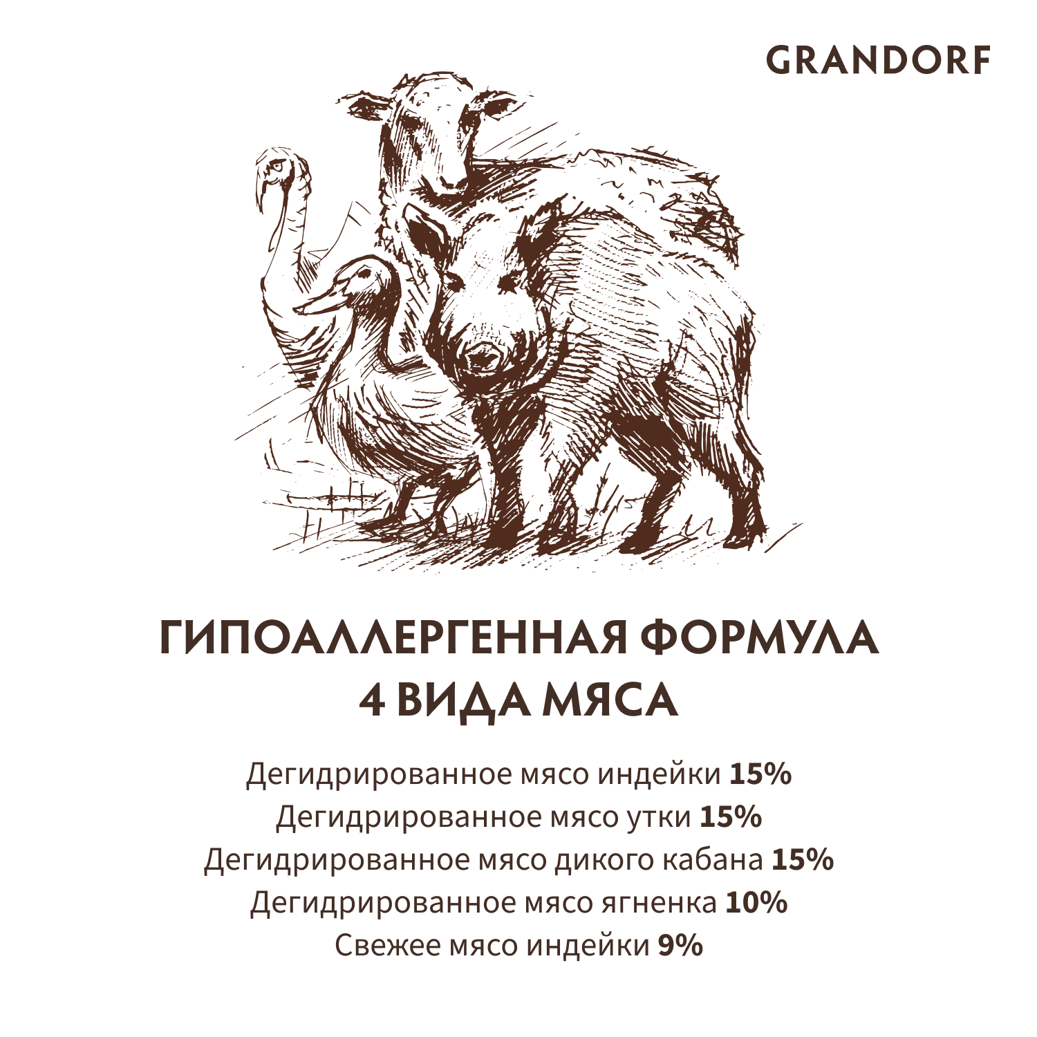 Корм для кошек GRANDORF для живущих в помещении, четыре вида мяса с пробиотиками сух.