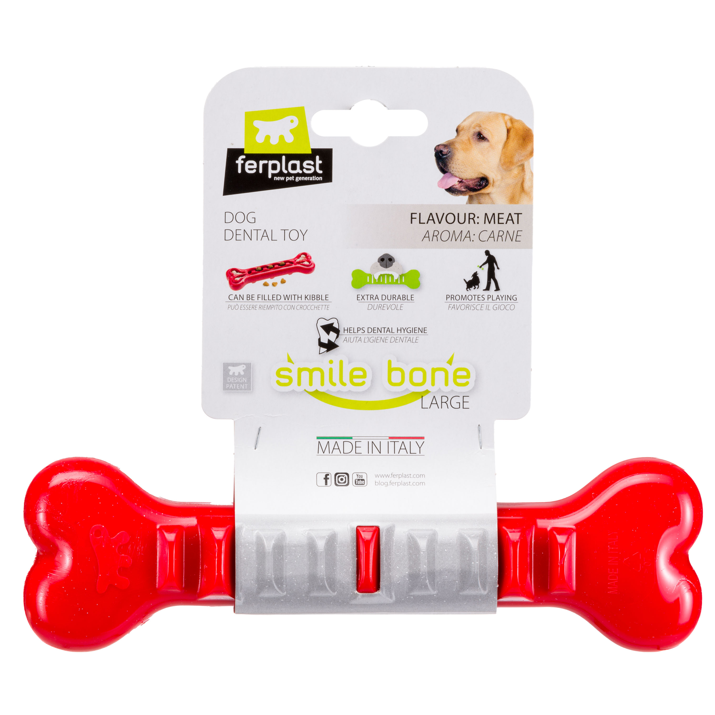 Игрушка для собак FERPLAST стомат. Smile L кость из термопласт.полиурет., прочная, с аром.мяса, 21см