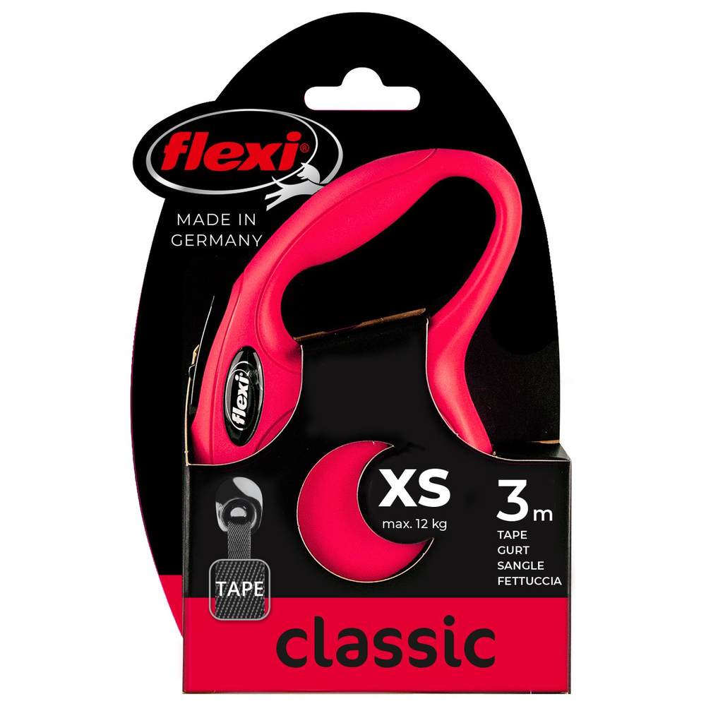 Рулетка для собак FLEXI New Classic XS (до 12кг) лента 3м красная