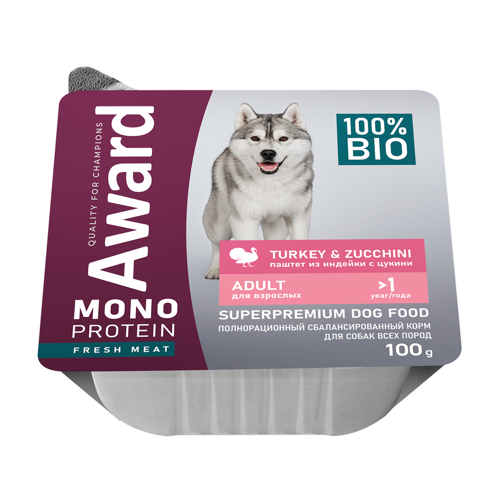 Корм для собак AWARD Monoprotein паштет из индейки с цукини ламист.