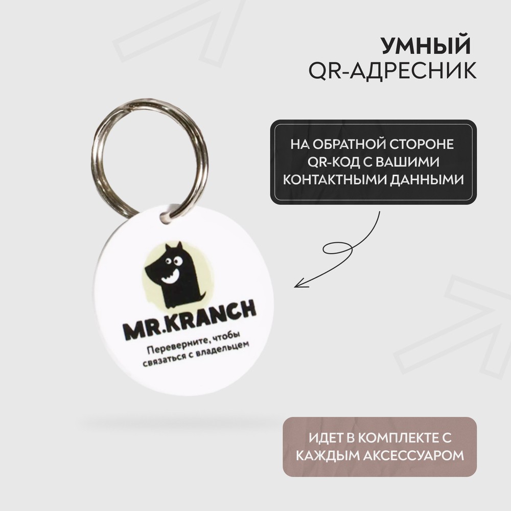Ошейник-селедка для собак MR.KRANCH из натуральной кожи с QR-адресником, бежевый 19-23см