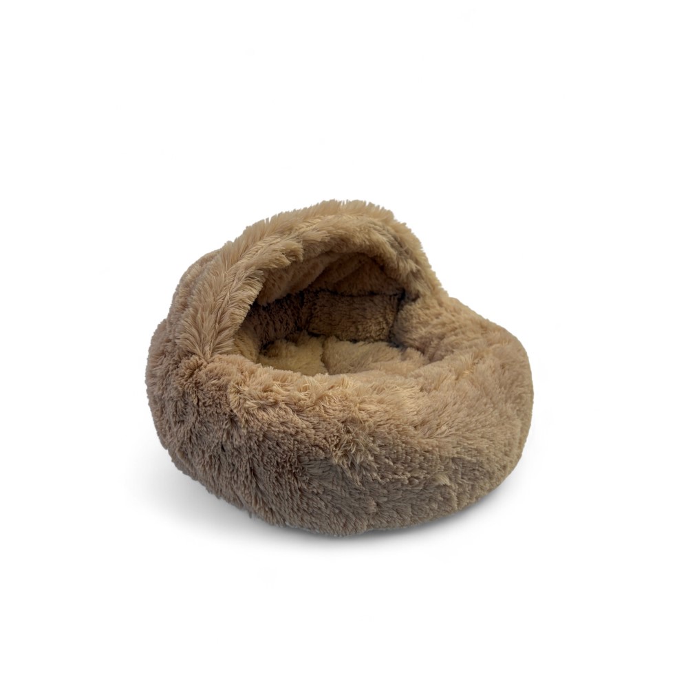 Лежак для животных FOXIE Fuzzy cave 45х45х18см круглый бежевая мечта