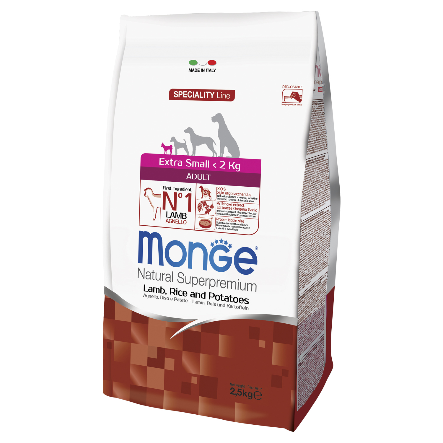 Корм для собак MONGE Dog Speciality Extra Small для миниатюр.пород ягненок, рис, картофель сух.