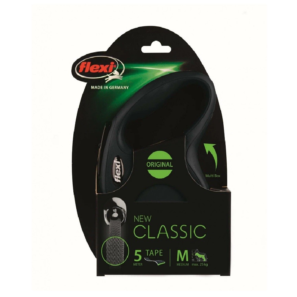Рулетка для собак FLEXI New Classic M до 25 кг, 5 м лента черная