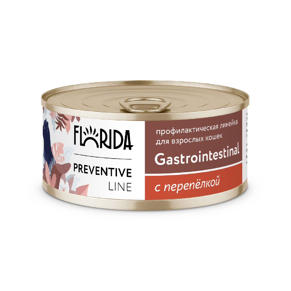 Корм для кошек FLORIDA Gastrointestinal при расстройствах пищеварения, перепёлка банка