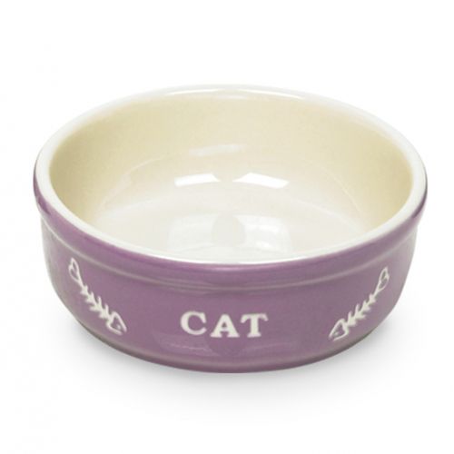 Миска для животных NOBBY керамика фиолетовая с рисунком CAT 13,5x5см