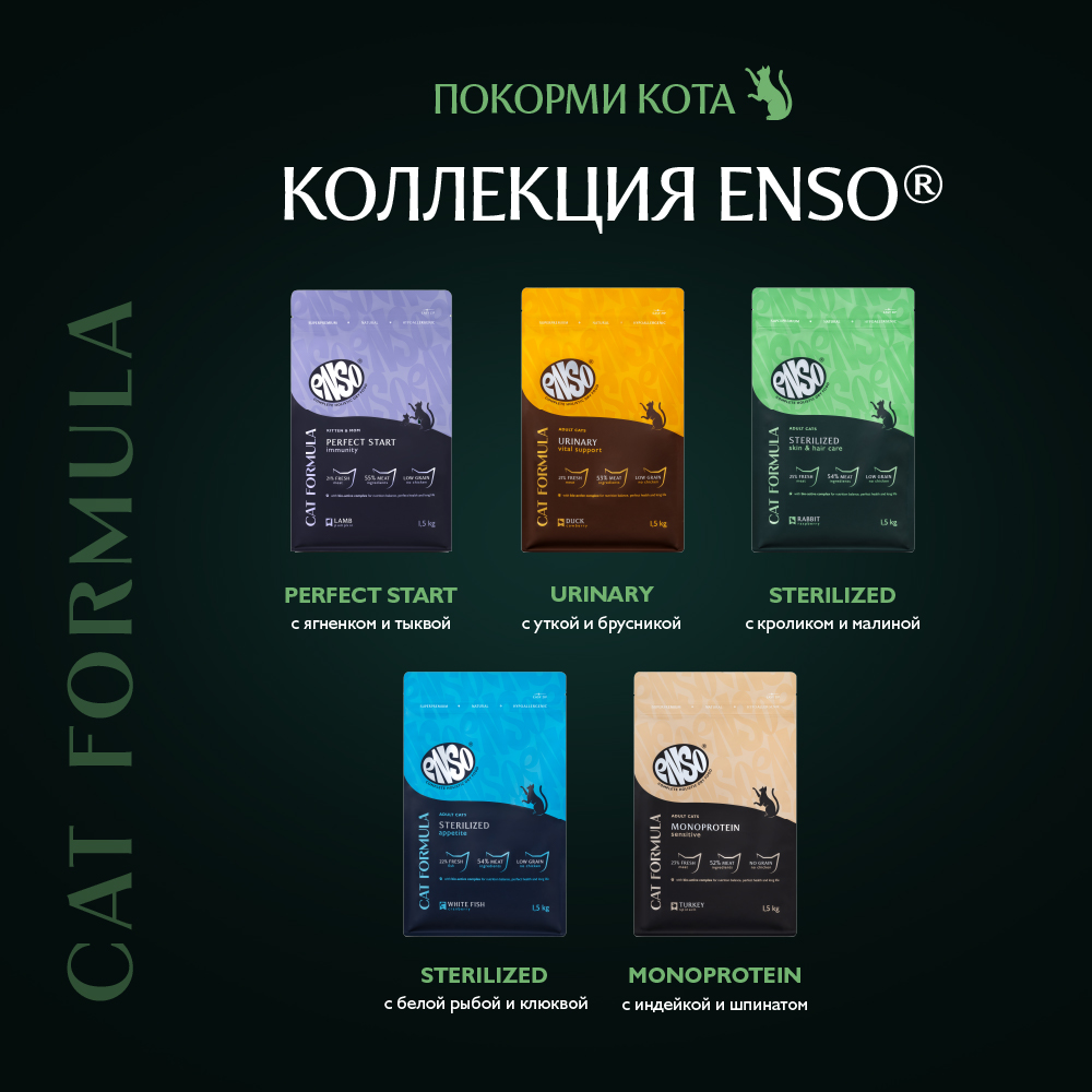 Корм для кошек ENSO formula Sterilized для стерилиз., со свежим кроликом и малиной сух.