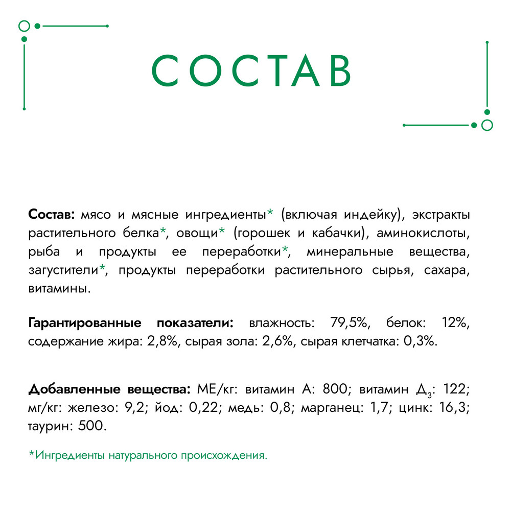 Корм для кошек ГУРМЭ Натуральные рецепты с индейкой и горошком пауч