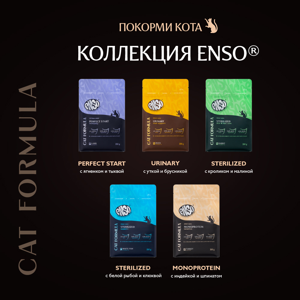 Корм для кошек ENSO formula Monoprotein с чув.пищевар., со свежей индейкой и шпинатом сух.