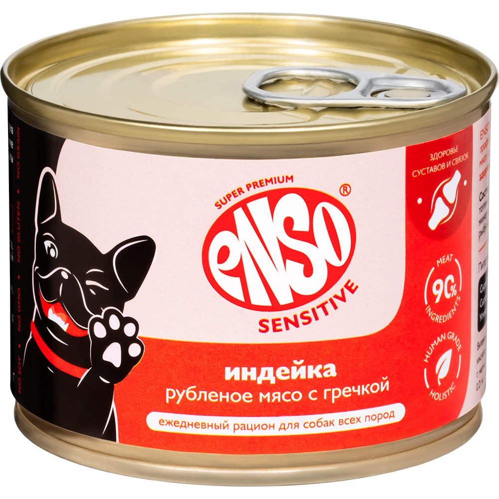 Корм для собак ENSO Sensitive подд.здор.суставов и связок, рубл.мясо индейки с гречкой банка